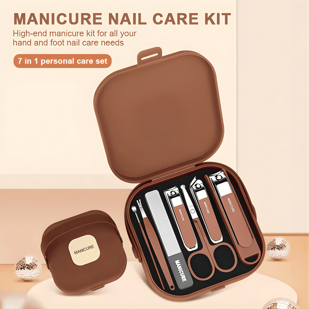 Anti-Splash Nail Care 7 Pcs Manicure Set (Brown)